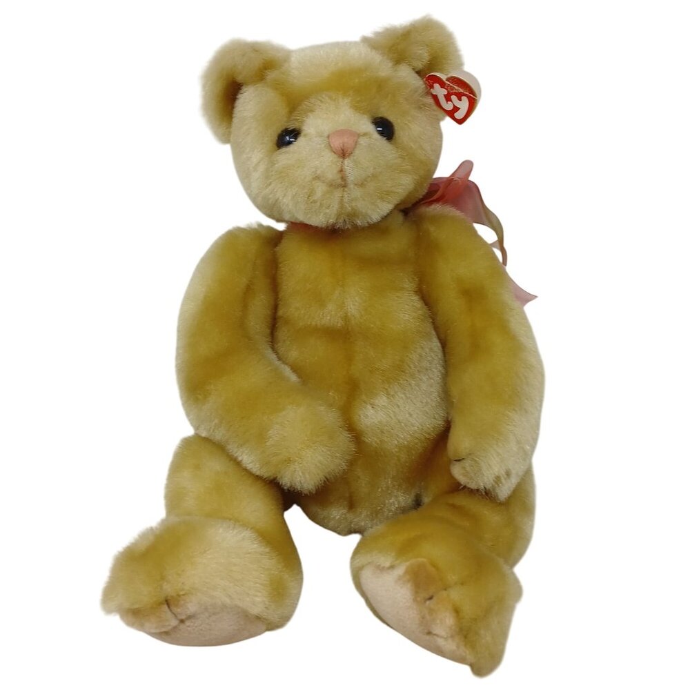 1999 Ty Classic Yesterbear Gold Plush Teddy Bear With Tag & Neck Bow #ST-B